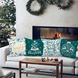 (Only Covers) 4 Pieces Hello Winter Merry Christmas Throw Pillow Covers 18 inch